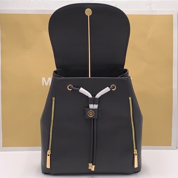 MICHAEL KORS Phoebe MEDIUM Flap Drawstring Backpack BLACK COLOR - Picture 5 of 16